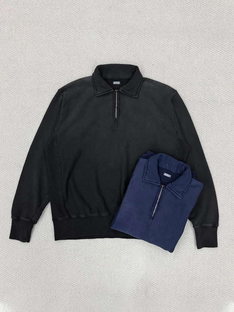 

Apre Vintage Waed Sweat Hoodie f Zipper Collared Sweatirt Casual Loose Fit Cotton Long Sve for Daily Wear