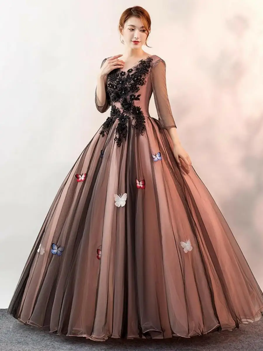 

awl Vocal Solo Performance Women's Dr Stage Chorus High Waist Puffy Skirt Five Sve Autumn New Sle