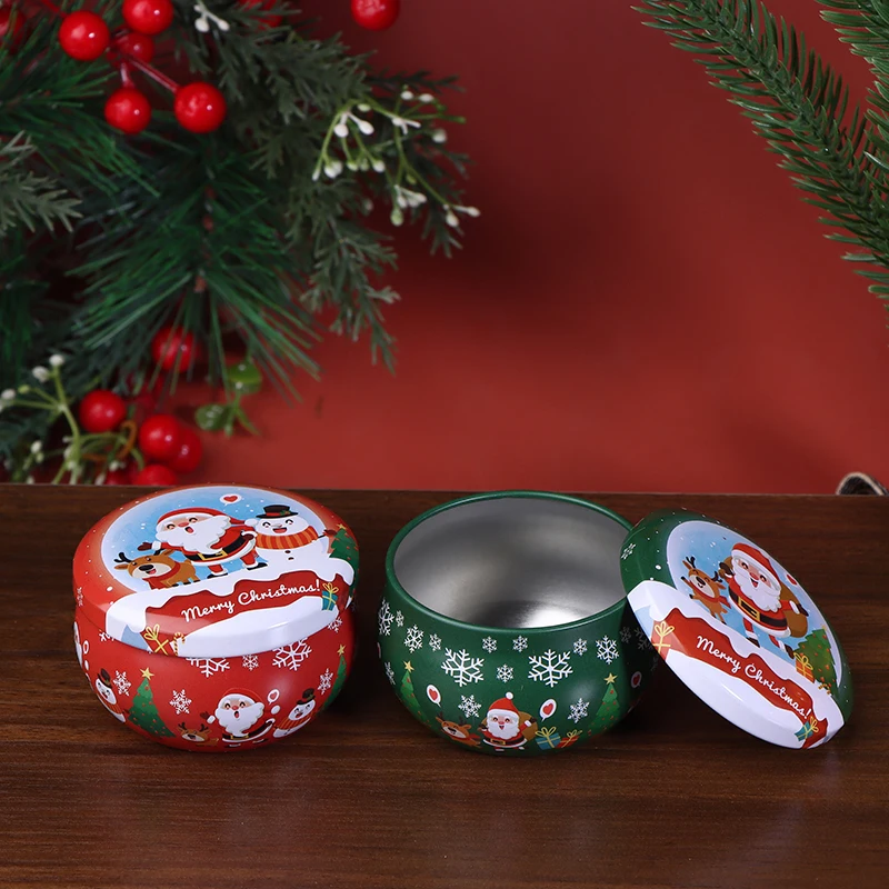 جرة شمعة عيد الميلاد المستديرة 2026 جرة صفيح عيد الميلاد القهوة الشاي التوابل الحلوى مجوهرات حقيبة للتخزين حاوية صنع الشموع