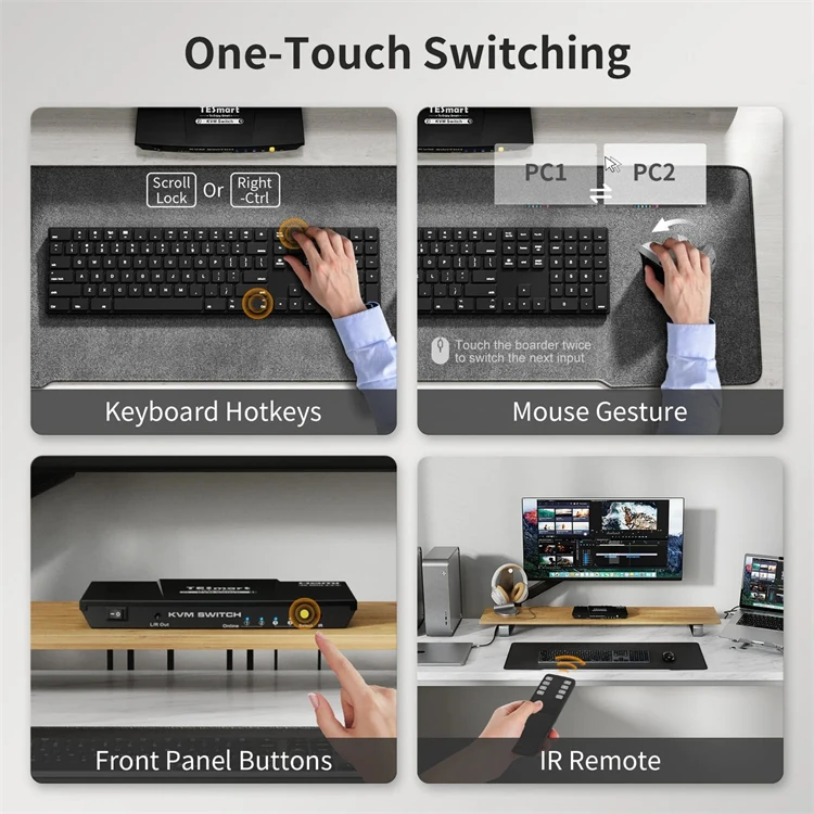 Kit de switch KVM TESmart 2 portas HD 4K60Hz com EDID para 2 PCs 1 display 2x1 KVM Switcher