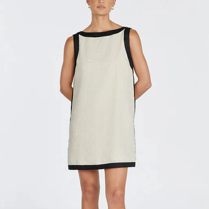 Chic Linen Summer Women Dress 2024 Solid Sleveelss Pacthwork Basic Tank Dress Elegant Ladies Dresses Summer Sale Boho Sundress