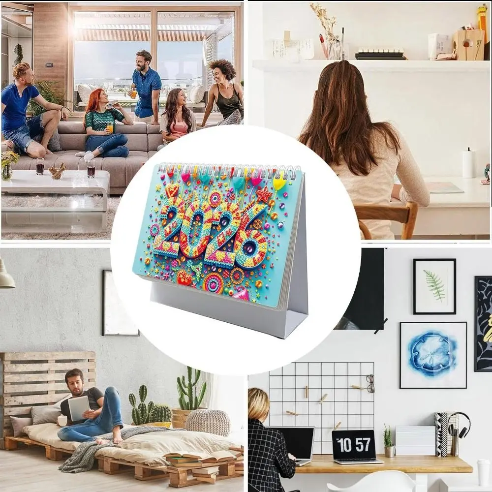 

2026 Diamond Art Calendar Thick Paper Painting Art Kit Desk Calendar Different Patterns Painting Calendar