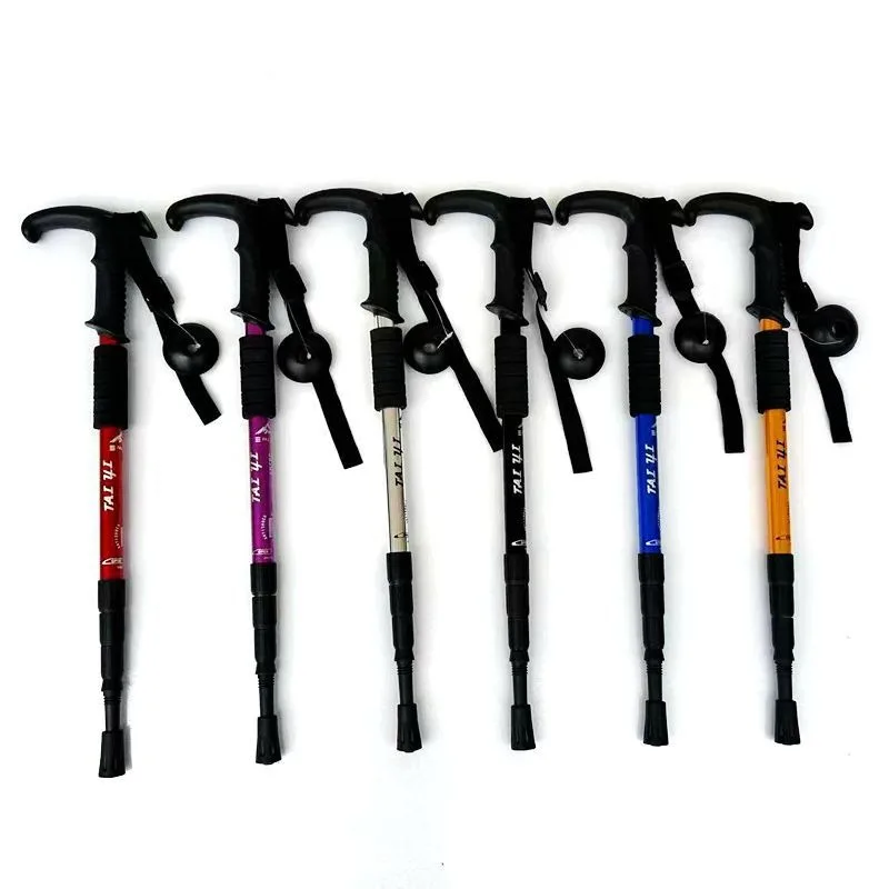 Lightweight Shock Absorbing Aluminum Trekking Pole Adjustable T Handle Bent Straight Cane High Strength Walking Stick Stick