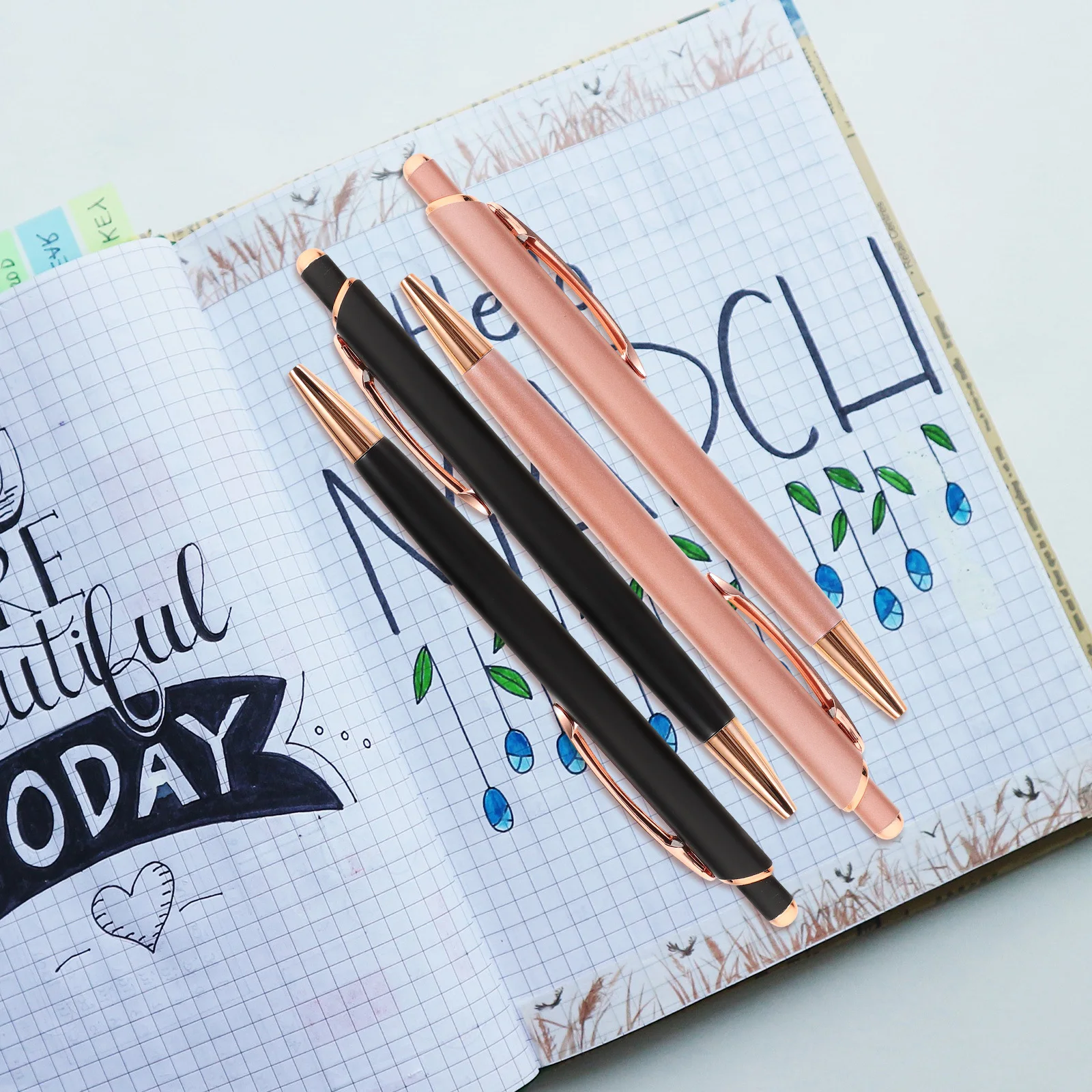 

4Pcs Press Ballpoint Pen Metal Body Smooth Writing Comfortable Grip Daily Use Portable Writing Tool for School Office Stationery