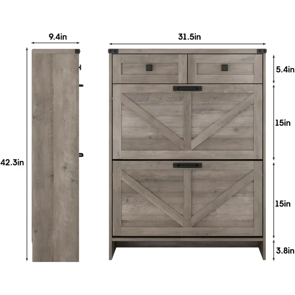Shoe Storage Cabinet with 2 Flip Drawers & 2 Drawers,Shoe Cabinet Storage with Legs for Entryway,Freestanding image 6