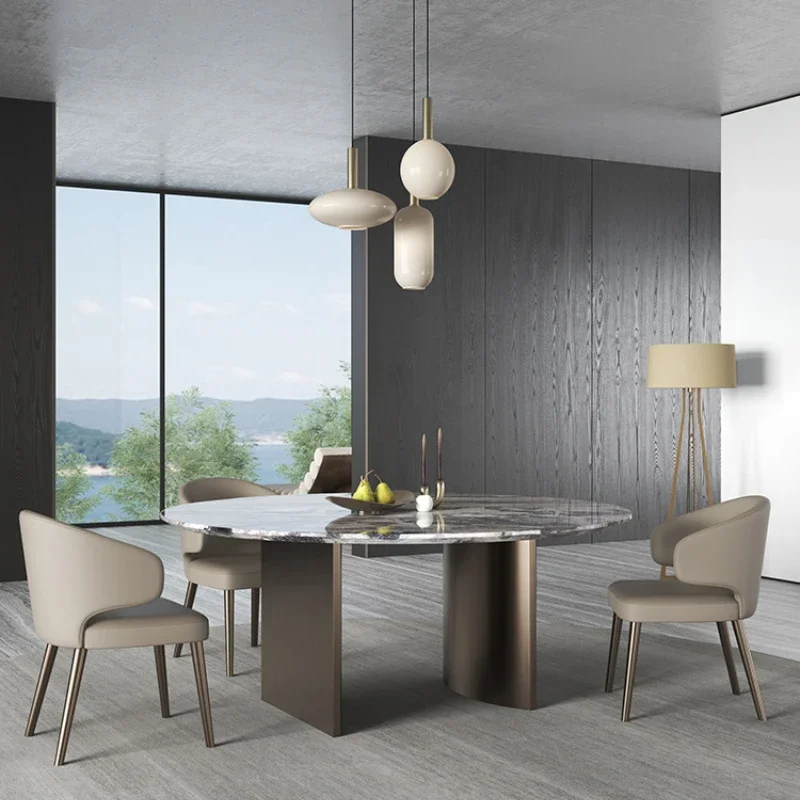 

Venice Brown Marble round Table High-End Design Dining Table Light Luxury Modern Minimalist