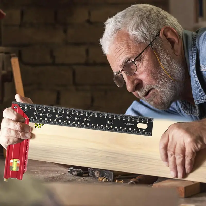 Woodworking Square Ruler Marking Gauge Scribing Ruler Precision Ruler Multifunctional Aluminum Alloy Carpenter Ruler Woodworking