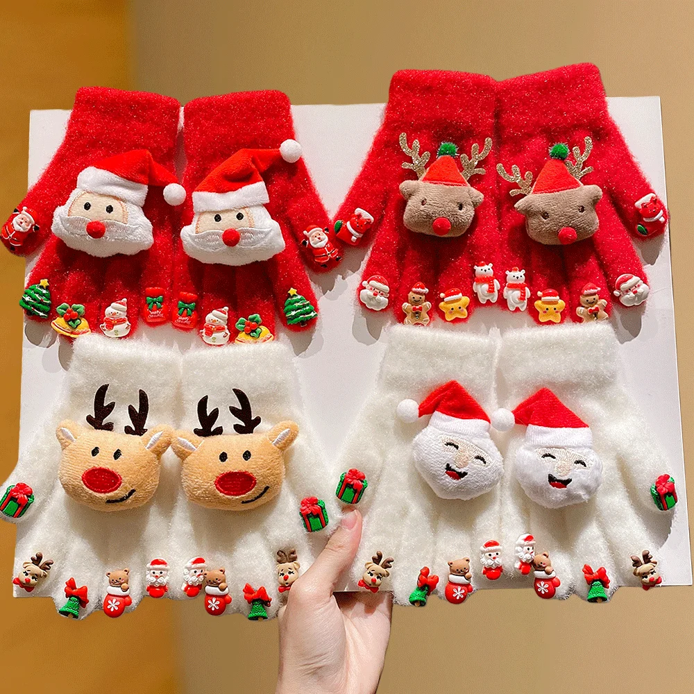 

Christmas Plush Gloves: Santa/Reindeer Decor, Cute Warm, Daily/Outdoor/Festive Use