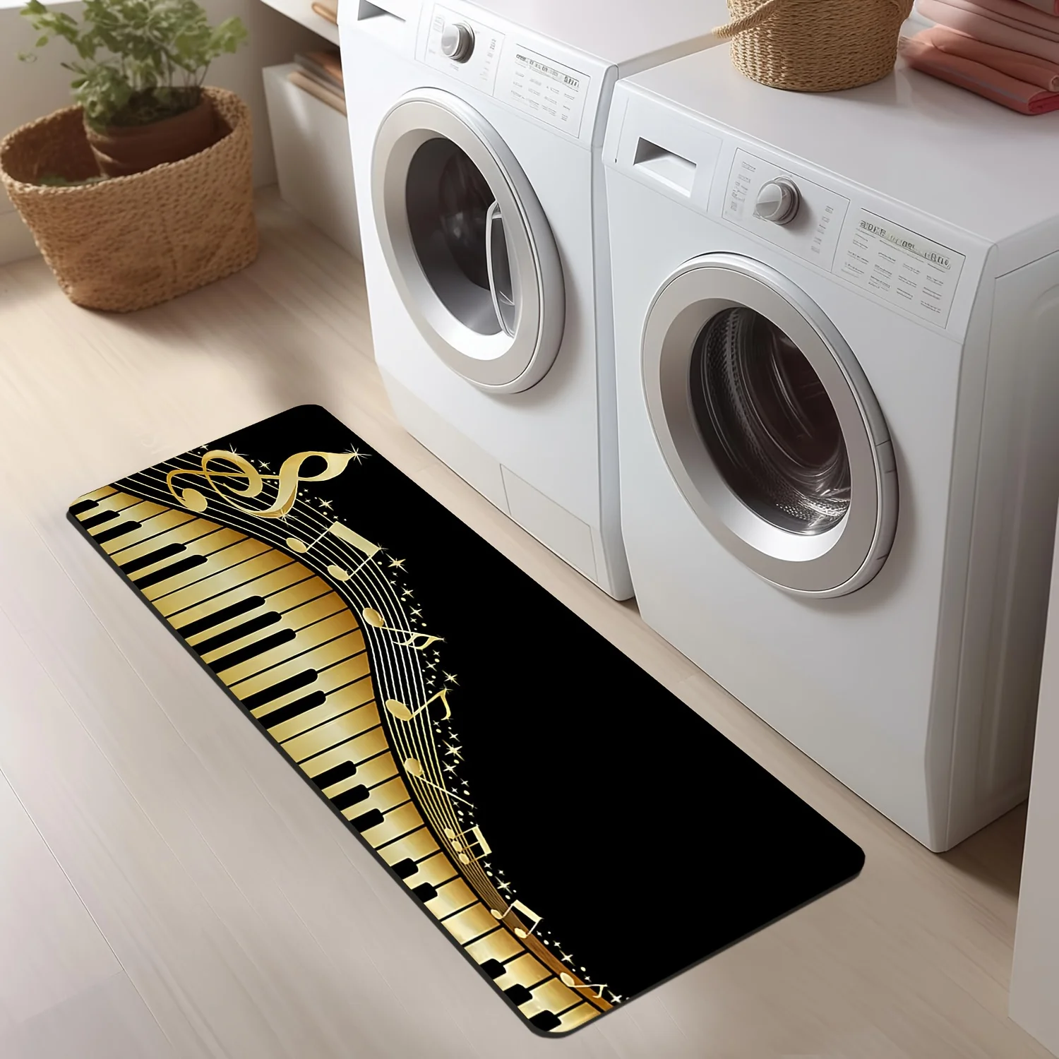 1 Piece Premium Flannel Retro Music Kitchen Mat - Soft Non-Slip Floor Rug - Machine Washable Music Art Decor - Home Aesthetic