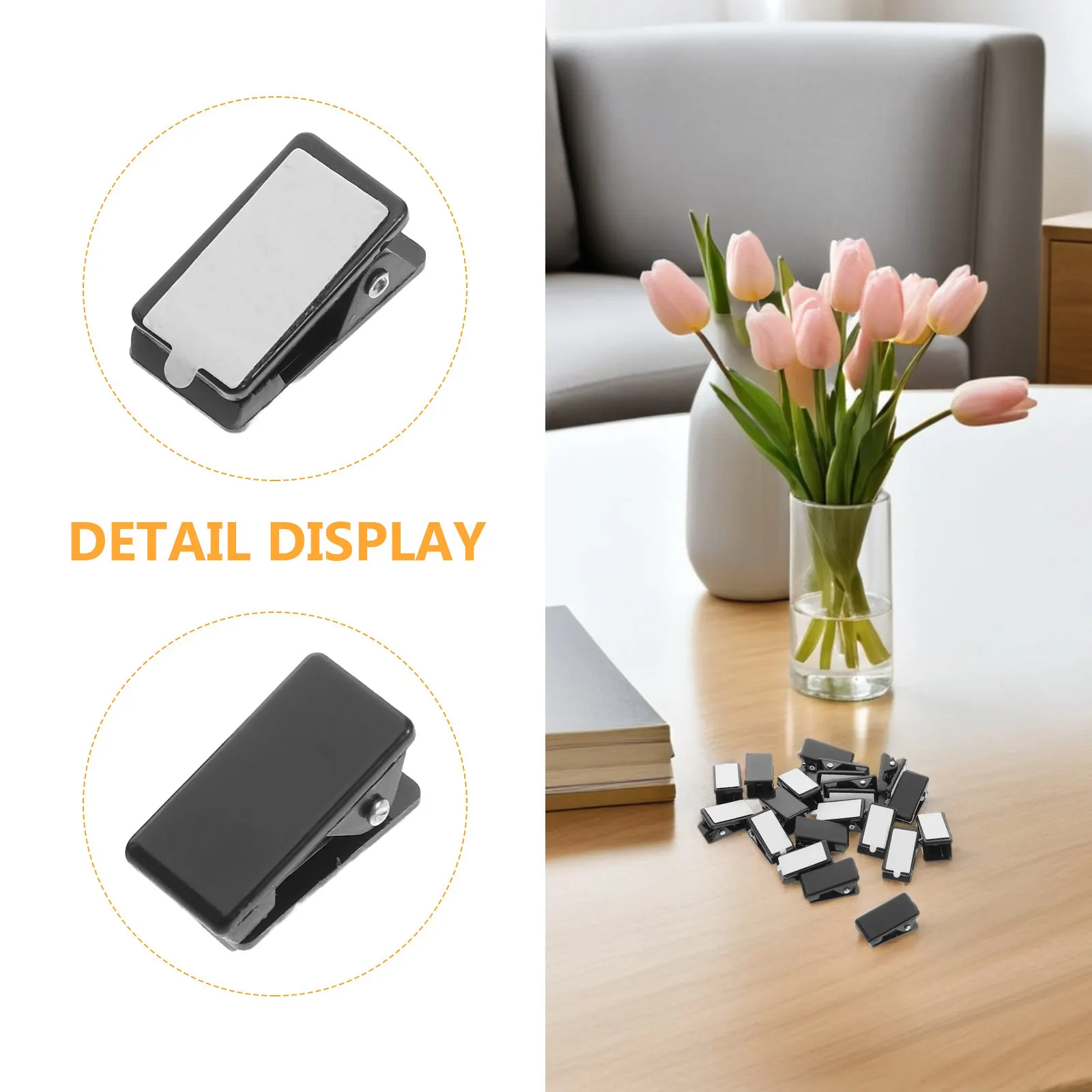 20Pcs Black Mini Adhesive Clips Wall Mount Spring Photo Clips for Documents Posters Pictures Office Files Easy Clip Hanging Tool