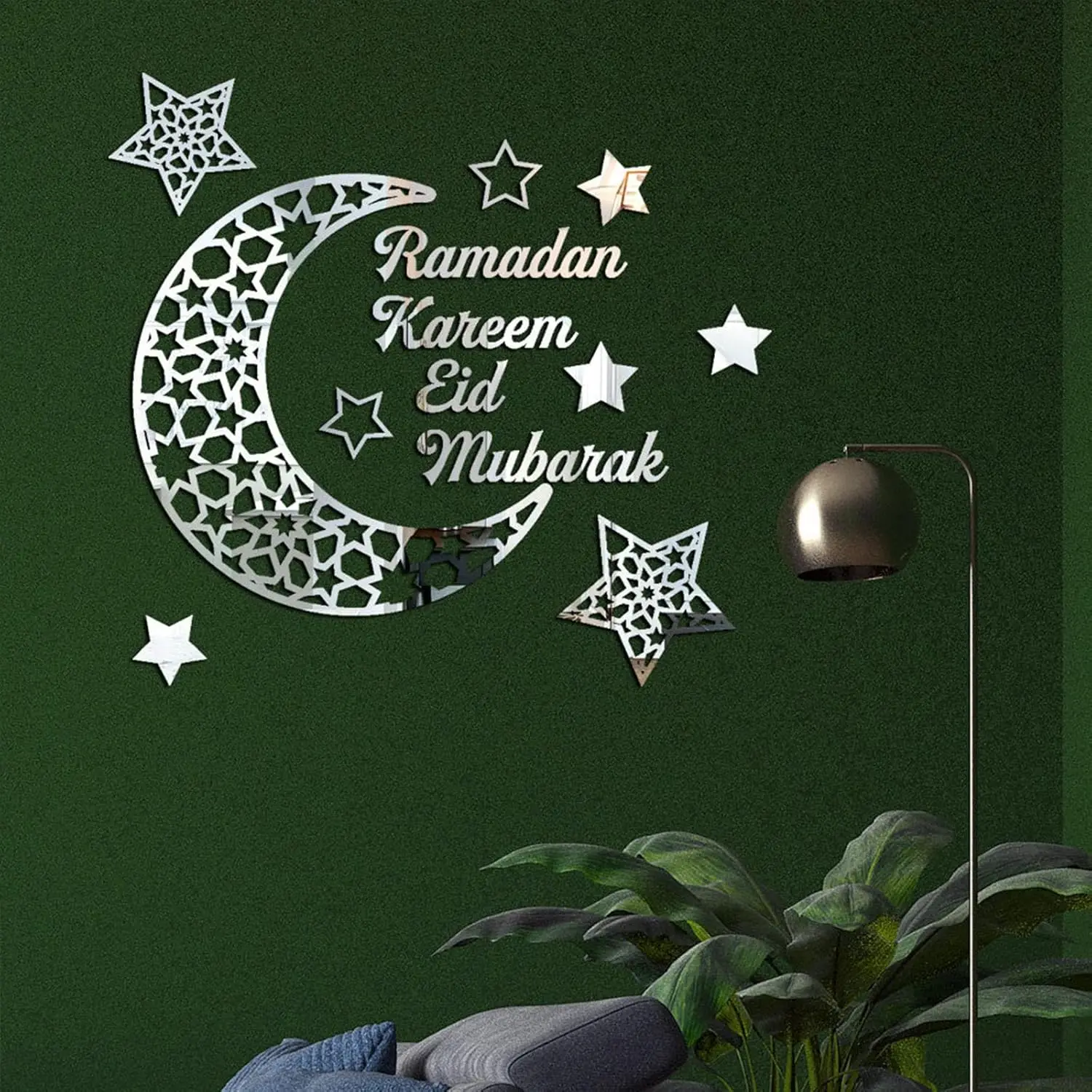 Ramadan Decorations For Home 2025 Eid Acrylic Mubarak Wall Stickers Ramadan Kareem Sign Black Crescent Moon Window Glass Decal