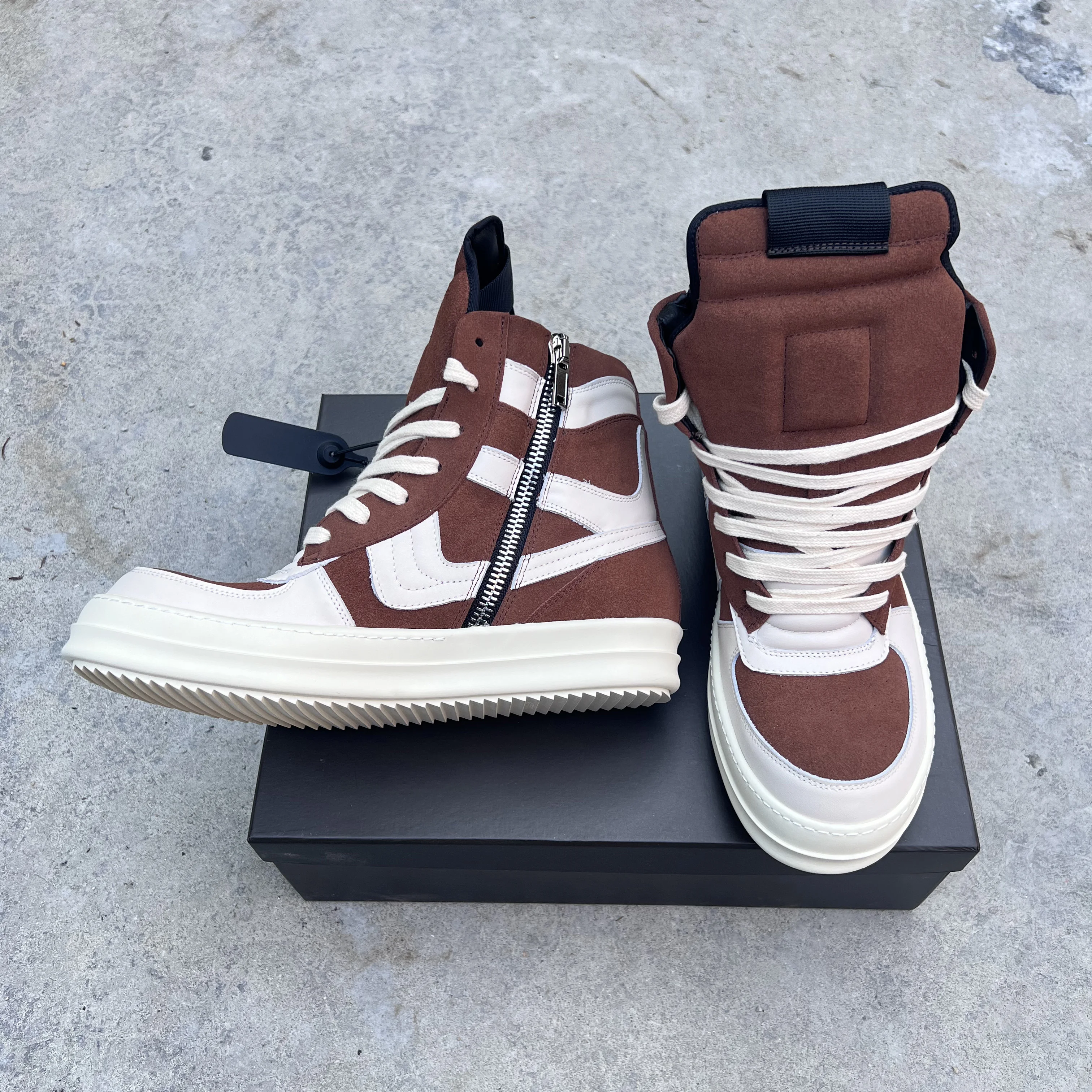 Ricks Casual Men Shoe High Top Women Sneaker Quality Brown Geobasket Cow Suede Zip Luxury Trend owen Big Hook Flat Ankle Boot