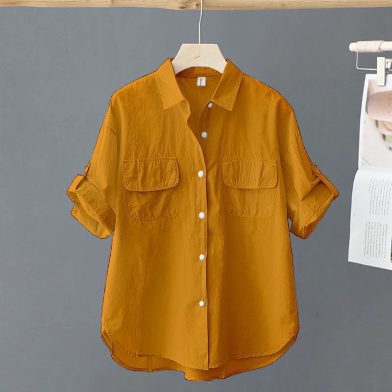 

New Sle Loose Women's ort Sve irt Casual Faion f Sve Top Vintage Trendy Summer irt Collar Button down