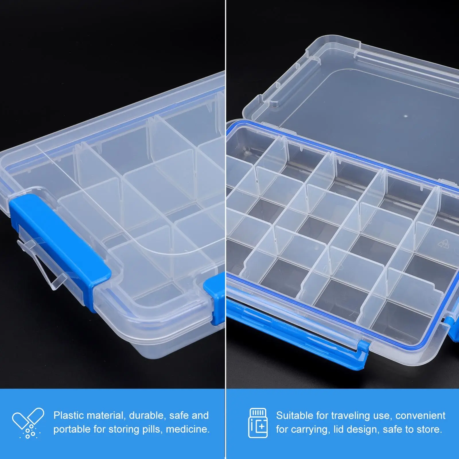 

1Pcs Portable Plastic Medicine Box Travel Pill Organizer Lid Divided Grid Design Transparent Daily Weekly Tablet