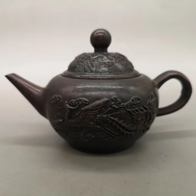 

Factory Direct Sale Antique Collection Pure Copper Teapot Decoration Antique Red Copper Dragon and Phoenix Wine Pot Wine Pot Hom