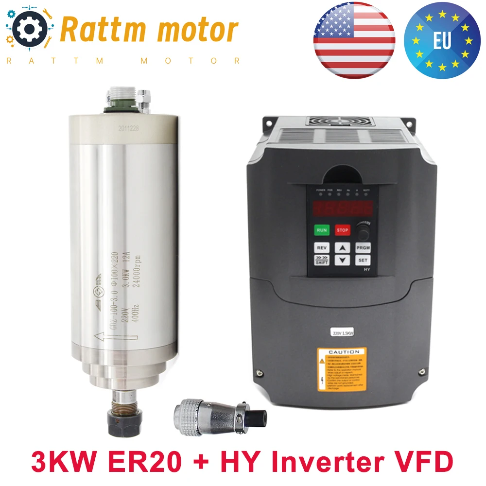 GDZ-100-3.0 CNC 3KW ER20 Water cooling Cooled spindle motor Kit + HY Inverter VFD For router milling machine