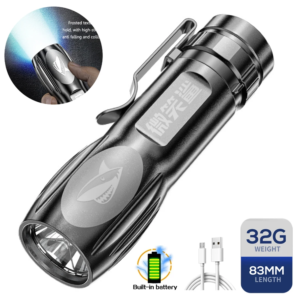 Mini LED Flashlight Lightweight USB Rechargeable Torch Wide Range Portable Pocket Lamp Lanterna ABS Light With Built-in Battery