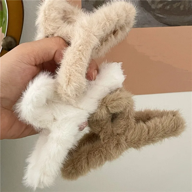 Milk Coffee Color Series Plush Winding Back Head Cross Updo Hair Claw Hair Claw Clip Simple Graceful Plush Barrettes Hair Claw