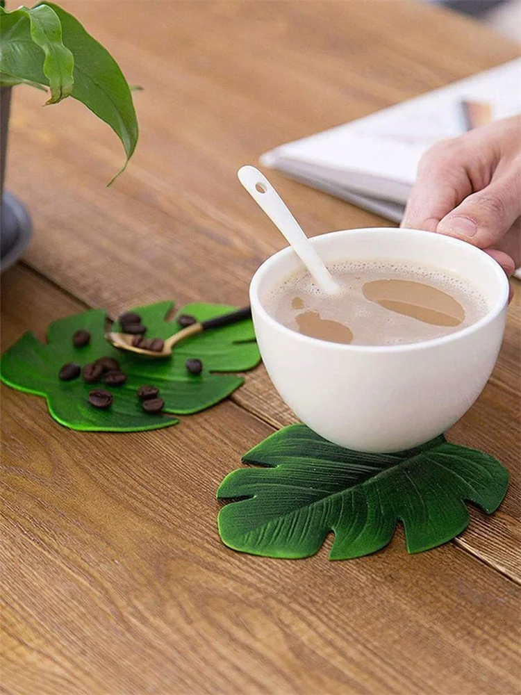 Monstera Leaf Coasters Tropical Green Plant EVA Cup Mats Washable Wipeable Anti-Slip Table Protector Holiday Wedding Party Decor