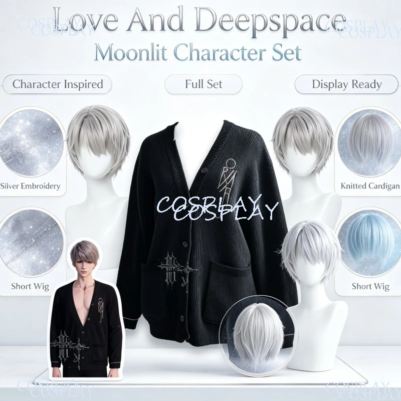 Game Cosplay Unisex Long Sleeves Unisex Black Sweaters Love And Deepspace Xavier Daily Cotton Cardigan Sweater Cosplay Outfit