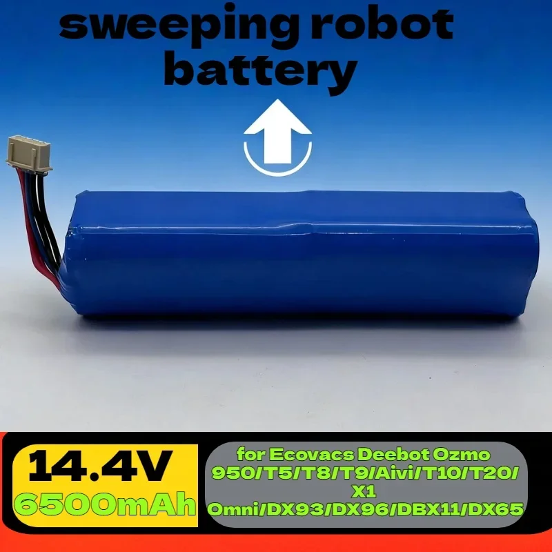 14.4V 6500mAh High-Capacity Robot Battery – ,for Ecovacs Deebot Ozmo 950/T5/T8/T9/Aivi/T10/T20/X1 Omni/DX93/DX96/DBX11/DX65