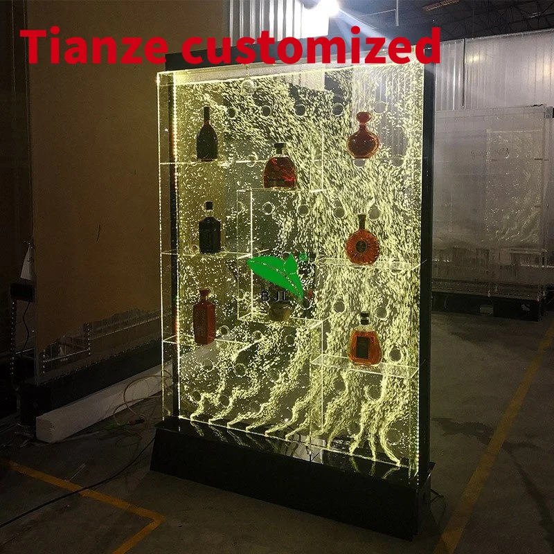 (Customized) Restaurant Furniture Modern Light Color Changing Swirl Water Bubble Wine Display Cabinet