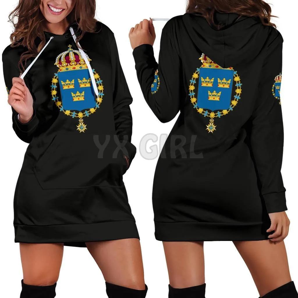 Sweden Hoodie Dress  3D Printed Hoodie Dress Novelty Hoodies Women Casual LongSleeve Hooded Pullover Tracksuit