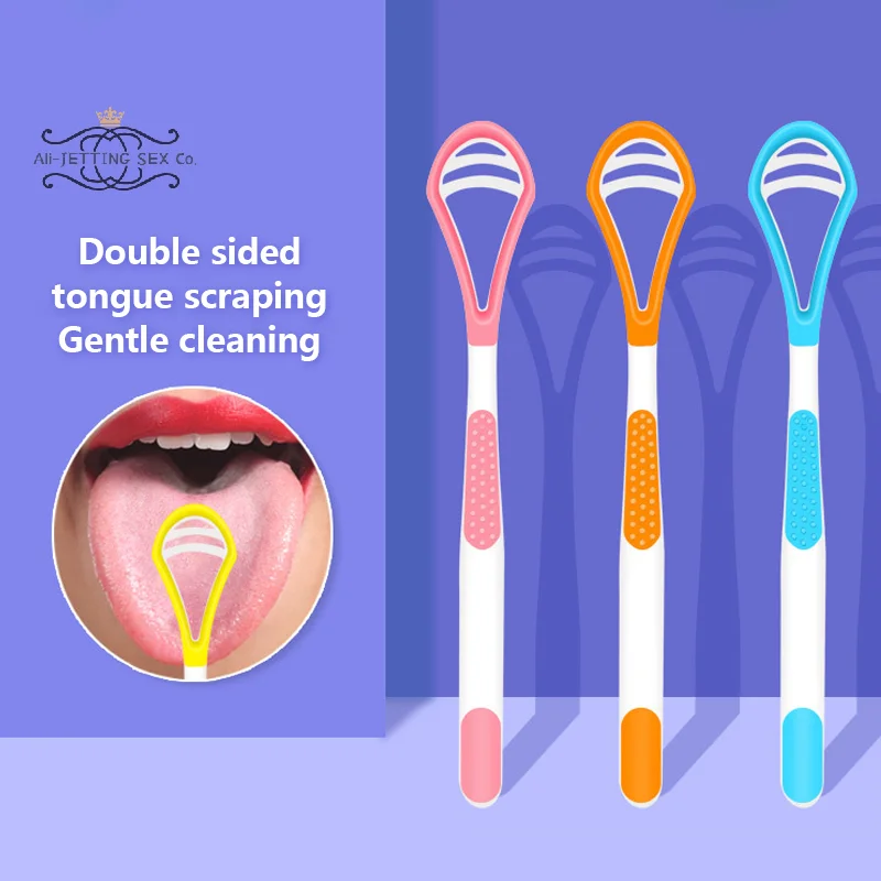 Double Sided Soft Silicone Tongue Scraper Tongue Cleaner Brush Reusable Fresh Breath Cleaning Coated Tongue Toothbrush