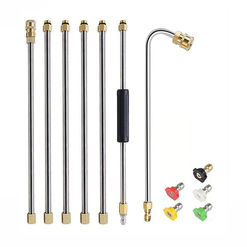 

Полный комплект удлинителей для мойки высокого давления: прямые и изогнутые насадки с соплами и уплотнительными кольцами для чистки автомобилей и уборки на улице