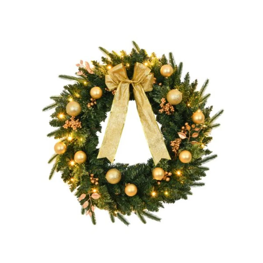 

24in Prelit Battery Powered Christmas Wreath with Remote Lighted Artificial Xmas Wreath with 50 Warm Lights and 120 PVC Tips an