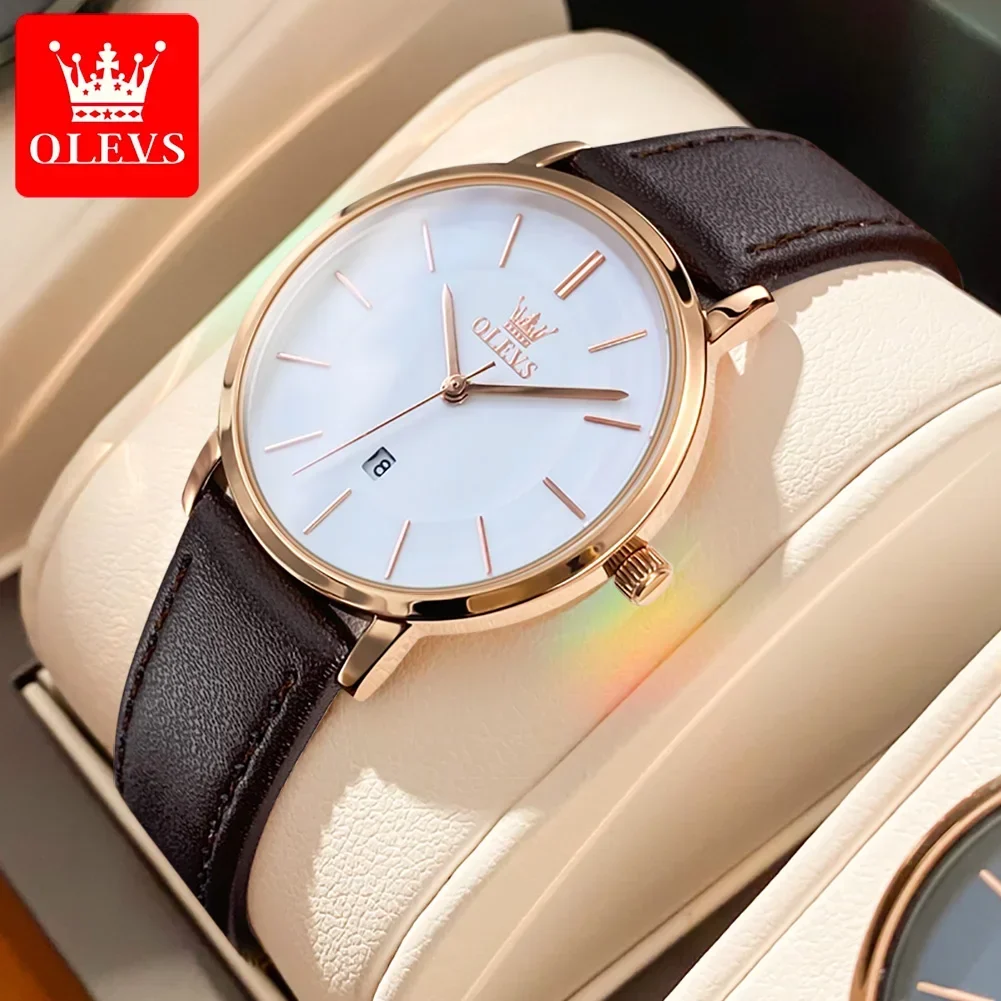 

OLEVS Fashion Quartz Watch for Women Simple Ultra-thin Dial Leather Strap Women's Watches Waterproof Elegant Ladies Wrist Watch