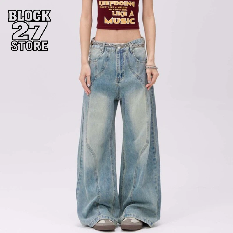

Y2K High Street Deconstructed Seam Split Design Denim Jeans Unisex Baggy Gothic Hip Hop Streetwear Fashion Trousers Harajuku New