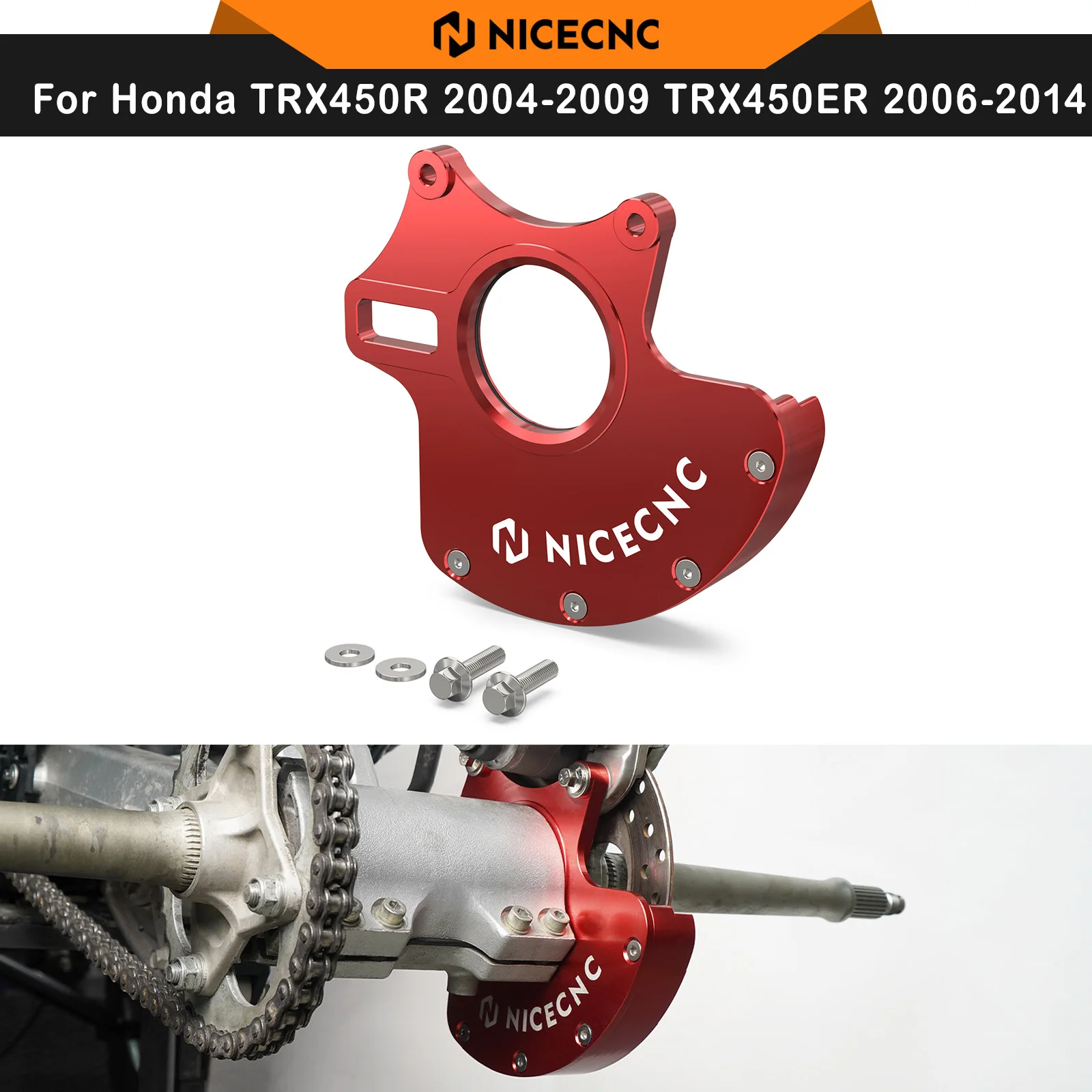 NICECNC For Honda TRX450ER 2006-2014 Rear Caliper Bracket & Rotor Guard For Honda TRX450R 2004-2009 ATV Replaces 43211-HP1-000