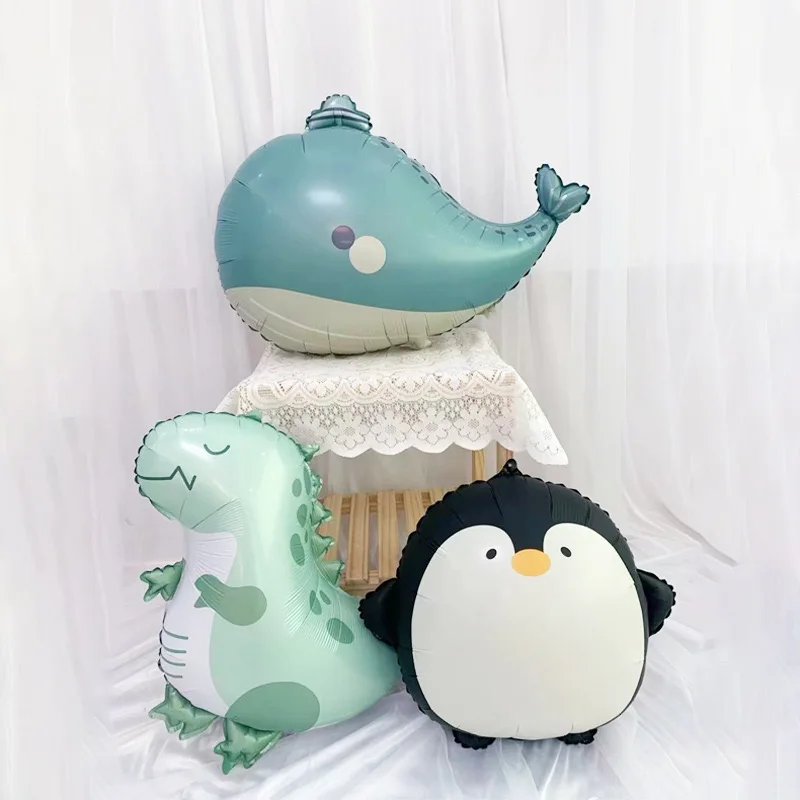 3-teiliges Set Niedliche Matte Cartoon-Tierballons Pinguin Wal Dinosaurier Aluminiumfolienballons Geburtstagsparty-Dekoration Foto-Requisiten