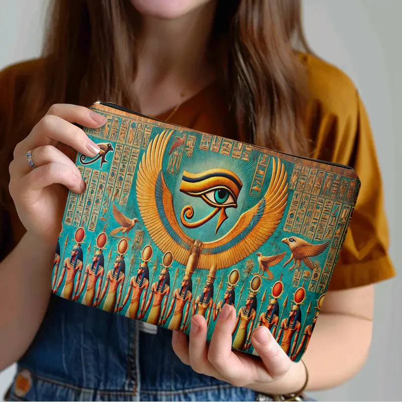 กระเป๋าแต่งหน้าภาพวาดฝาผนังอียิปต์ตาแห่งฮอรัส - กระเป๋าซิปมัลติฟังก์ชั่นน่ารักสำหรับผู้หญิง, กระเป๋าเก็บเครื่องประดับ