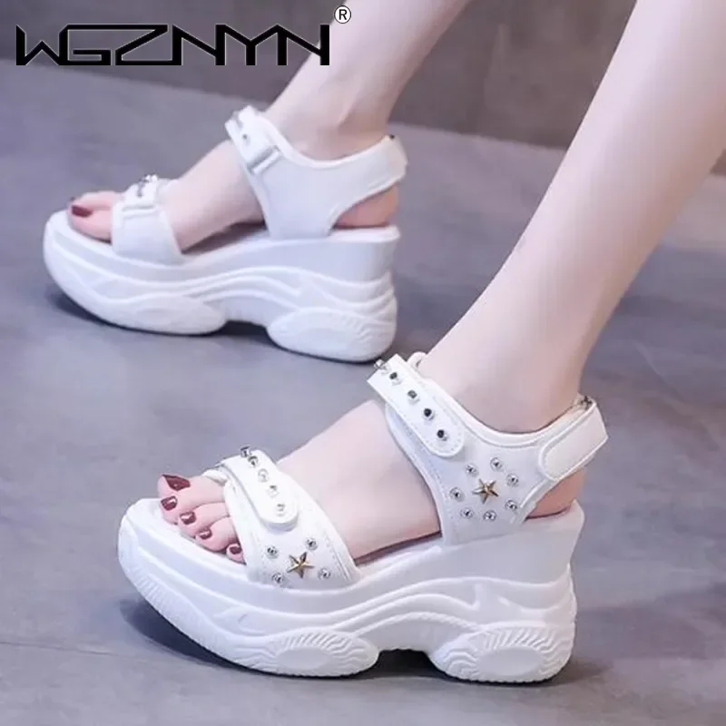 NEW 2025 Luxury Beach Sandal Woman Shoes Lady Suit Female Increasing Height High Heels Clogs Wedge Muffins Shoe Summer Sandals