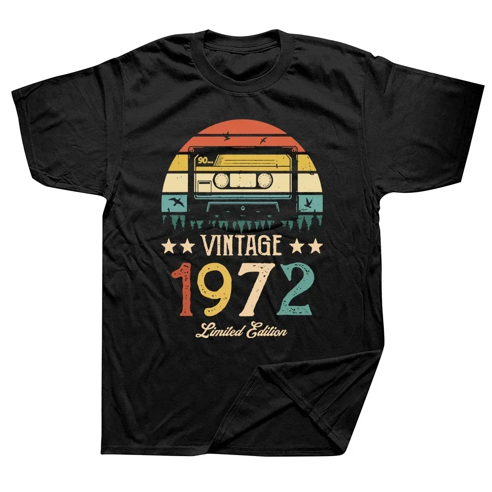 Summer Vintage 1972 Retro Cassette 52th Birthday 52 Years Old Short Sleeve Cotton Graphic T Shirts Tees Tops Streetwear Men 2024