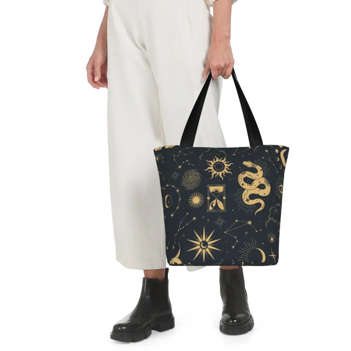 Sun and Moon Retro Shopping Bag Astronomy Witch Woman Fashion Handbags Stylish Cloth Work Bags Shoulder Bag