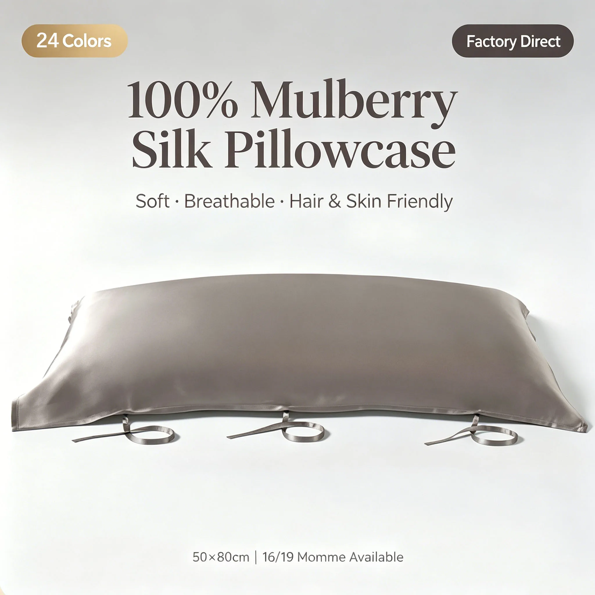 100% Mulberry Silk Pillowcase 50x80cm Tie Closure Pillow Cover 16/19 Momme Soft Breathable Pillow Case for Hair Skin Home Hotel