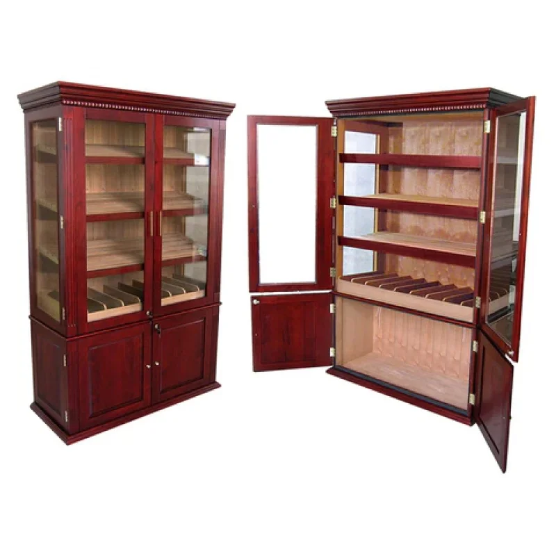 Custom, Large Capacity 4000 Ct Double By Cigar Showcase With Led Light Wooden Cigar Humidor Display Box Cabinet