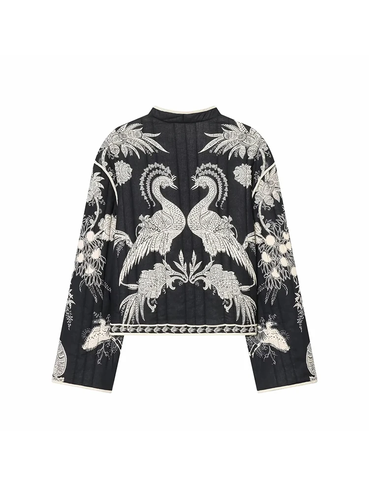 Женская новая стеганая куртка с цветочным принтом, хлопковое пальто, куртки с длинными рукавами, элегантная женская уличная одежда