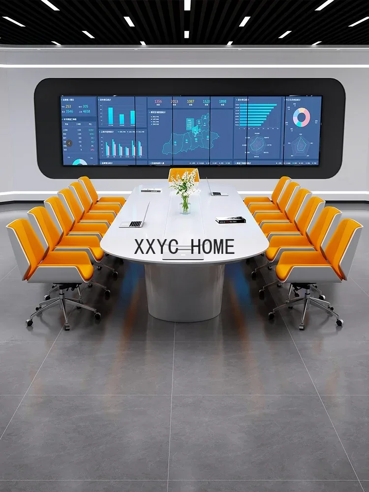 White Special-Shaped Paint Conference Table Long Table Simple Modern Large Conference Room