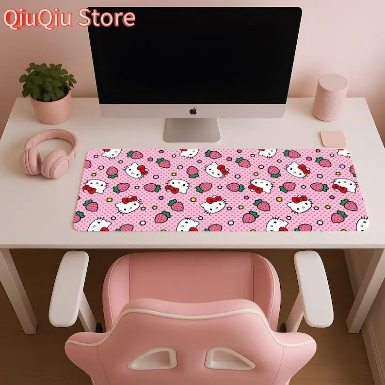 

Hello Kitty Strawberry Delight Mouse Pad, 8 Sizes, RGB LED Desk Mat, Kawaii Strawberry Pattern Gaming Pad, Cute XXL Desk Mat