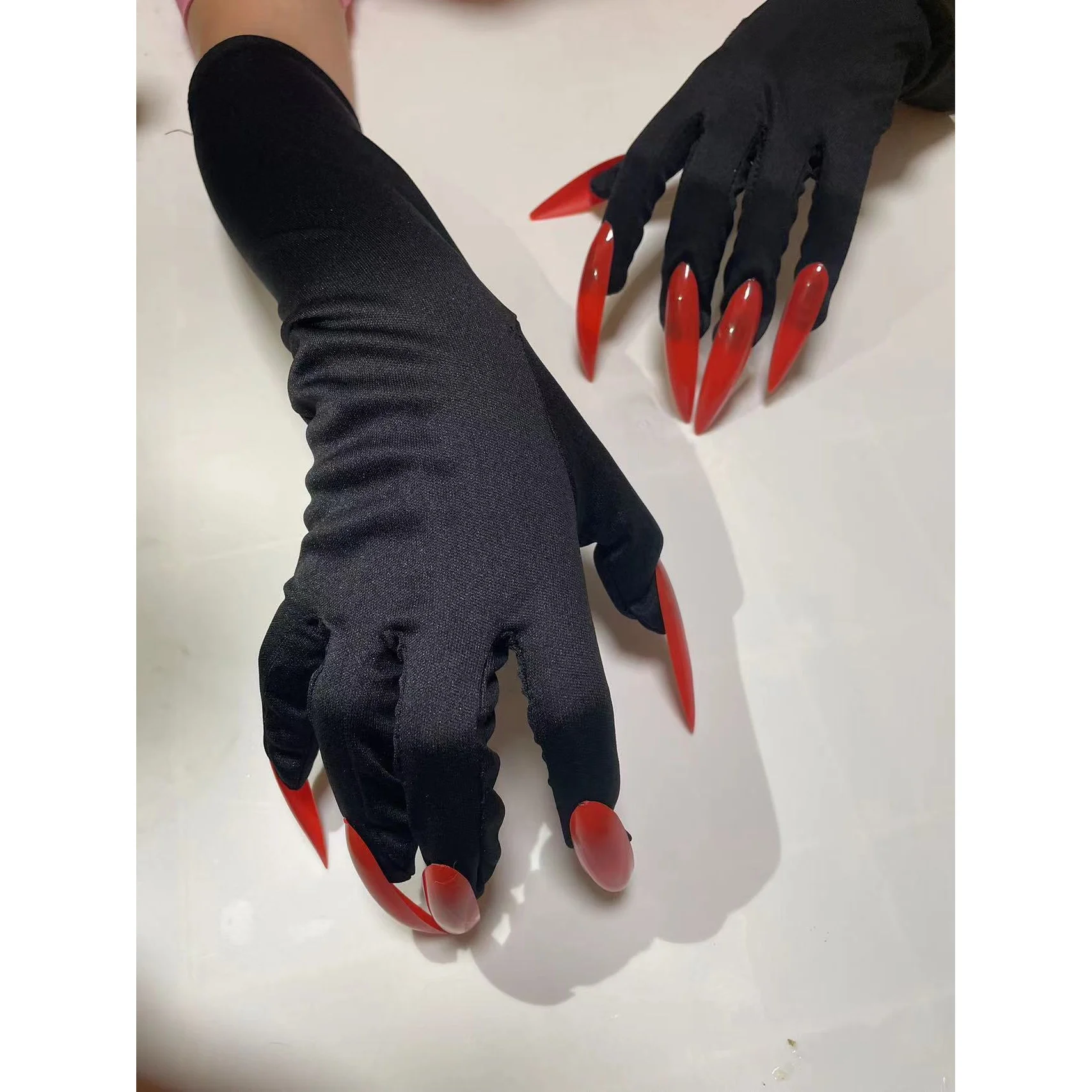 Halloween-Handschuhe, lange Nagel-Vampir-Handschuhe, Hexen-Handschuhe, Rollenspiele, fünf Finger, geteilter Finger, Cosplay mit Geisterklaue, lange Handschuhe