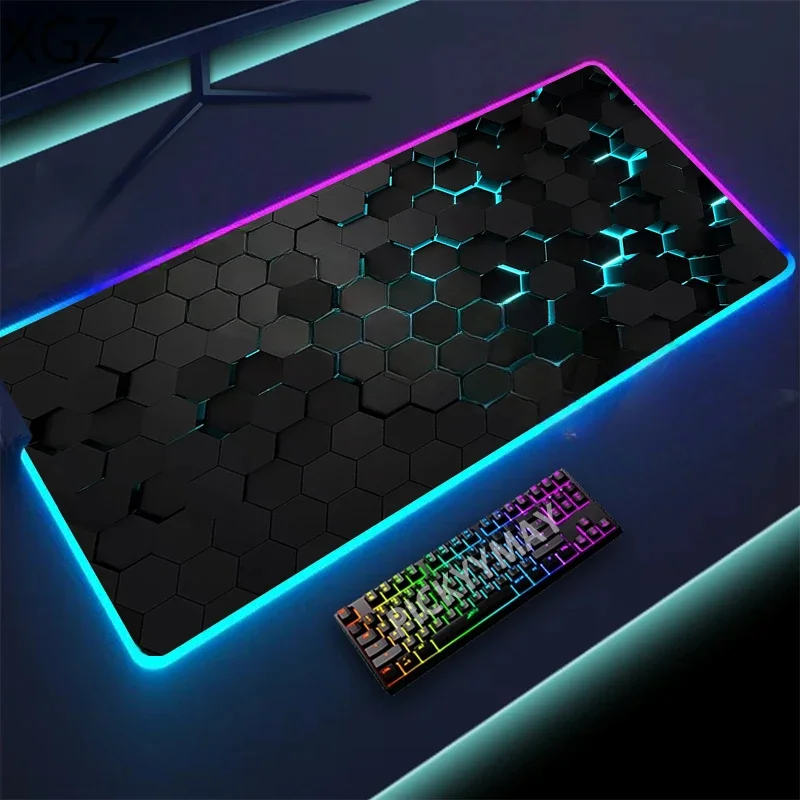 XXL RGB Gaming Mouse Pad 80x30cm LED Backlit Desk Mat with 12 Lighting Modes Geometric Design for Computer Keyboard Gamer
