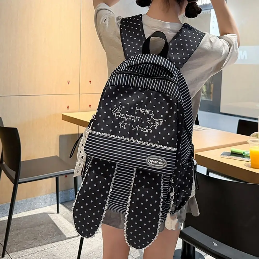 Creative Long Rabbit Ear BackPack Strips Star Multicolor Student Bag Large Capacity Lace Edge School Bag Outdoor Sport