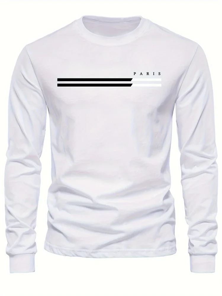 Camiseta informal de manga larga para hombre, jersey holgado con estampado de letras PARIS, sudadera de manga larga con cuello redondo, moda de primavera y otoño