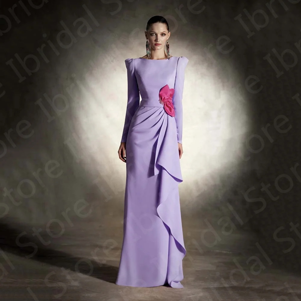 Classic Simple Lilac Mother of the Bride Dress Long Sleeves  Dresses Boat Neck Wedding Guest Gowns Cut Out Back 2023