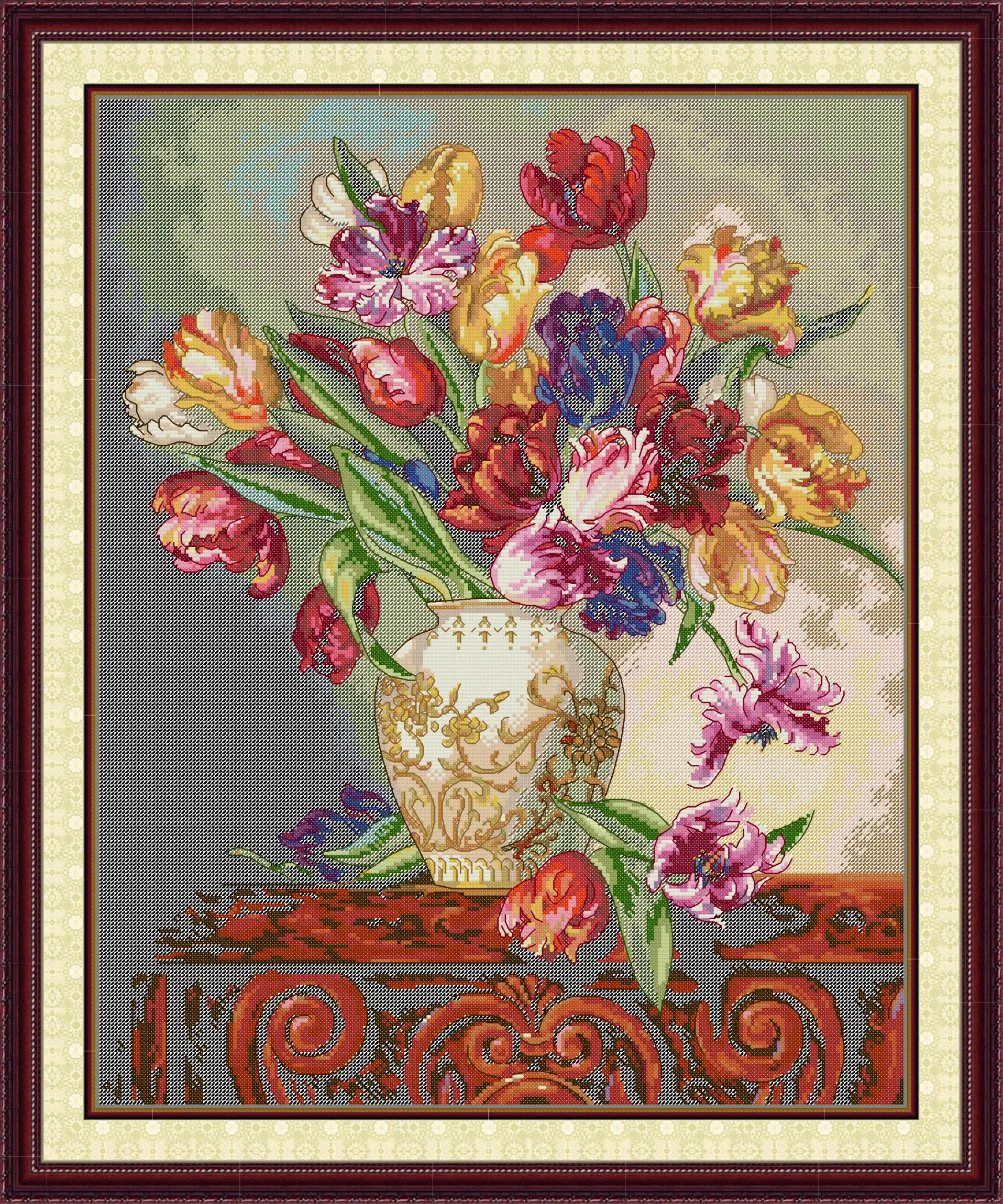 Pre-printed Cross Stitch Kit  Easy Pattern Aida  Stamped Fabric Embroidery Set-Gorgeously Colored and In Perfect Harmony