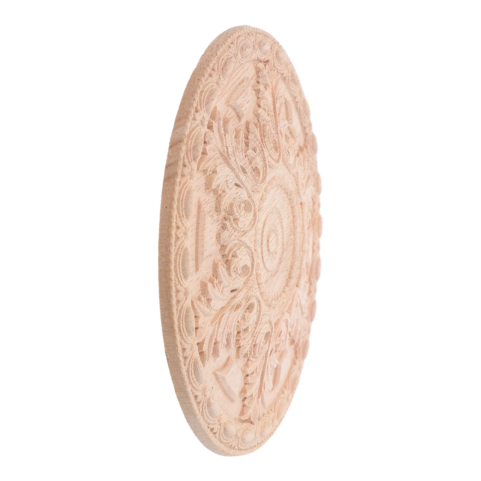 Wood Appliques Round Unfinished Carved Decorative Onlay for Furniture DIY Wood Furniture Appliques Wooden Carving Decals